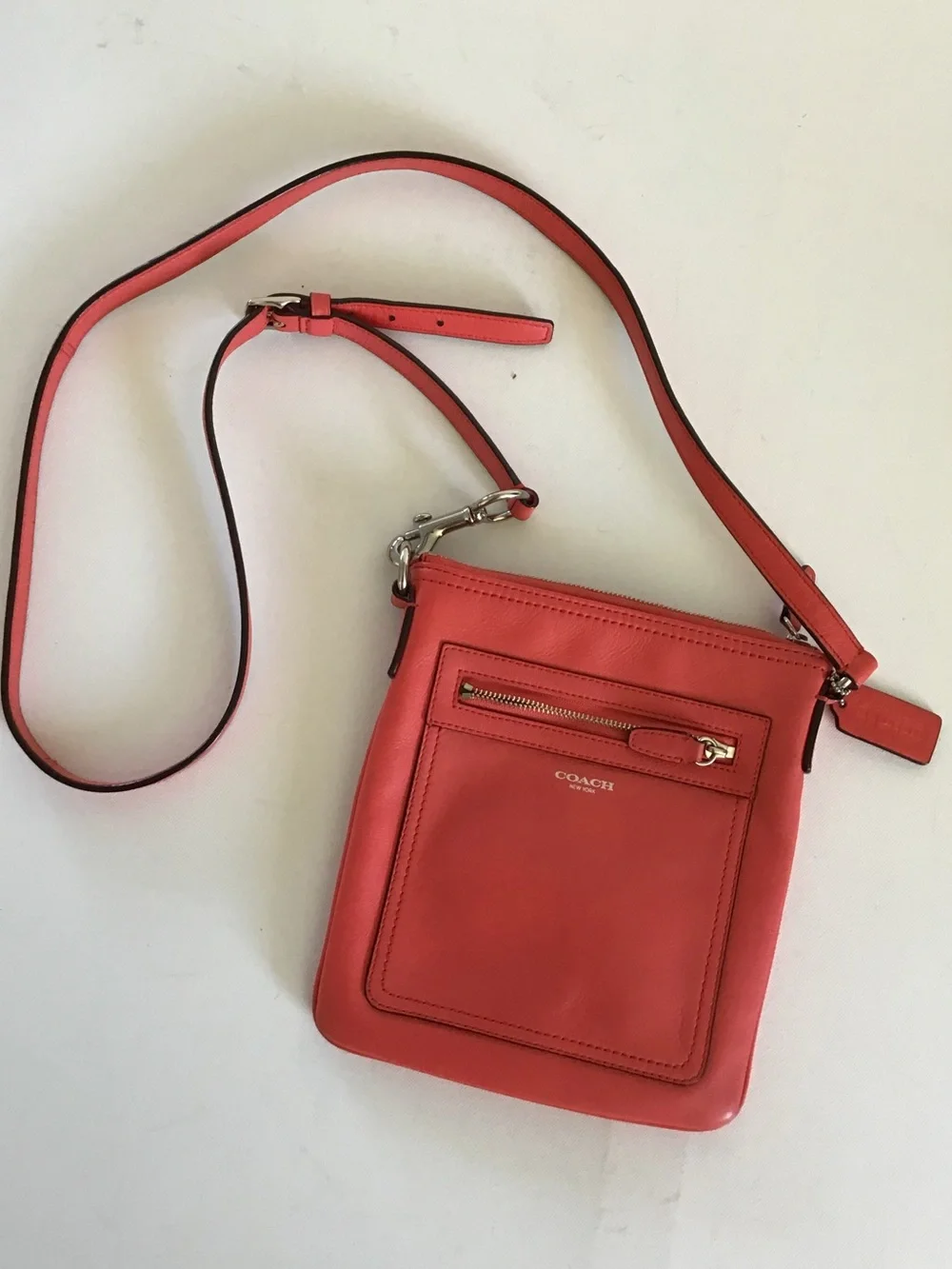Coach Coral Leather Swingpack Crossbody Bag | Slim Zip Crossbody Purse